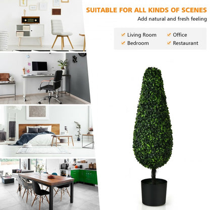 Set of 2 UV-Resistant 3 Foot Artificial Tower Topiary Trees for Indoor & Outdoor Decor