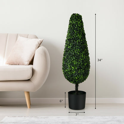 Set of 2 UV-Resistant 3 Foot Artificial Tower Topiary Trees for Indoor & Outdoor Decor