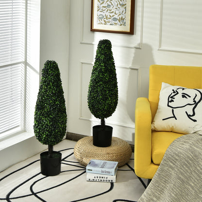 Set of 2 UV-Resistant 3 Foot Artificial Tower Topiary Trees for Indoor & Outdoor Decor