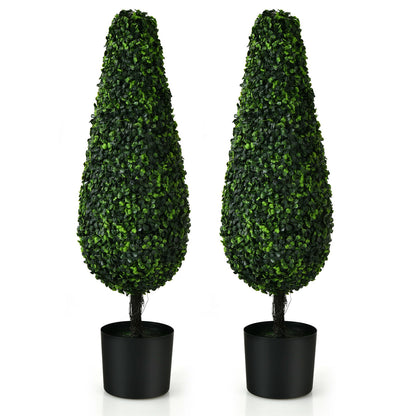 Set of 2 UV-Resistant 3 Foot Artificial Tower Topiary Trees for Indoor & Outdoor Decor