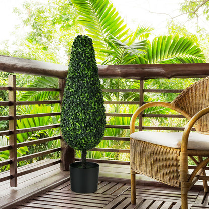 Set of 2 UV-Resistant 3 Foot Artificial Tower Topiary Trees for Indoor & Outdoor Decor