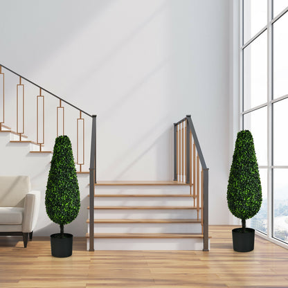 Set of 2 UV-Resistant 3 Foot Artificial Tower Topiary Trees for Indoor & Outdoor Decor