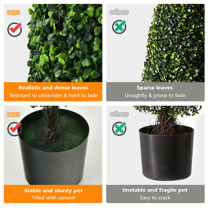 Set of 2 UV-Resistant 3 Foot Artificial Tower Topiary Trees for Indoor & Outdoor Decor