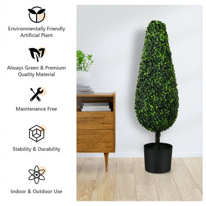 Set of 2 UV-Resistant 3 Foot Artificial Tower Topiary Trees for Indoor & Outdoor Decor