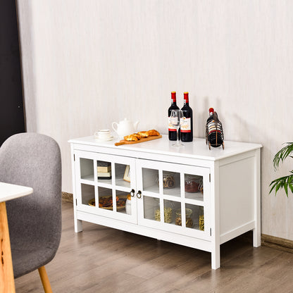 Wooden TV Stand with Cabinets and Open Shelves for TVs up to 50 Inches - White