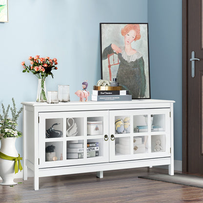 Wooden TV Stand with Cabinets and Open Shelves for TVs up to 50 Inches - White