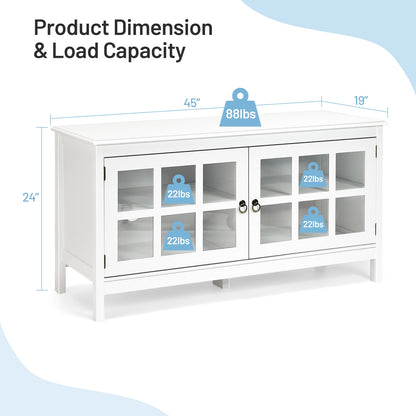 Wooden TV Stand with Cabinets and Open Shelves for TVs up to 50 Inches - White