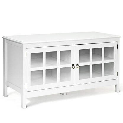 Wooden TV Stand with Cabinets and Open Shelves for TVs up to 50 Inches - White
