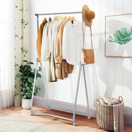 Adjustable Extendable Foldable Heavy-Duty Garment Rack with Hanging Rod and Wheels for Easy Mobility