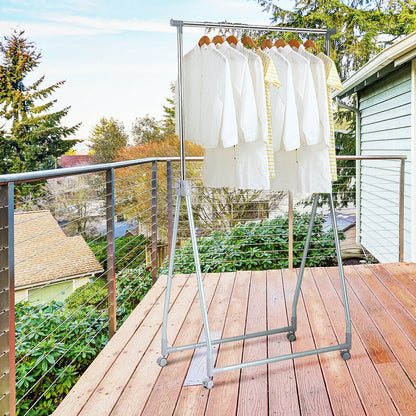 Adjustable Extendable Foldable Heavy-Duty Garment Rack with Hanging Rod and Wheels for Easy Mobility