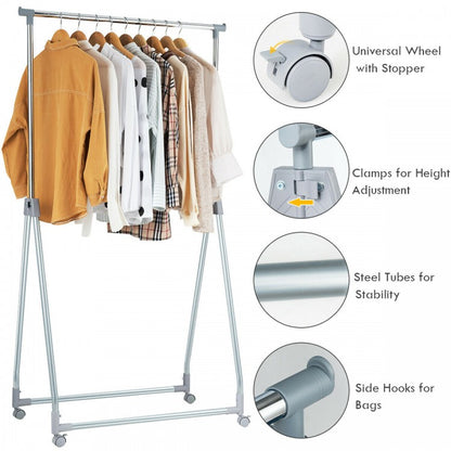 Adjustable Extendable Foldable Heavy-Duty Garment Rack with Hanging Rod and Wheels for Easy Mobility