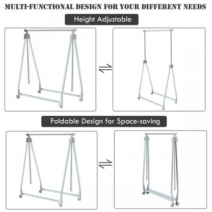 Adjustable Extendable Foldable Heavy-Duty Garment Rack with Hanging Rod and Wheels for Easy Mobility