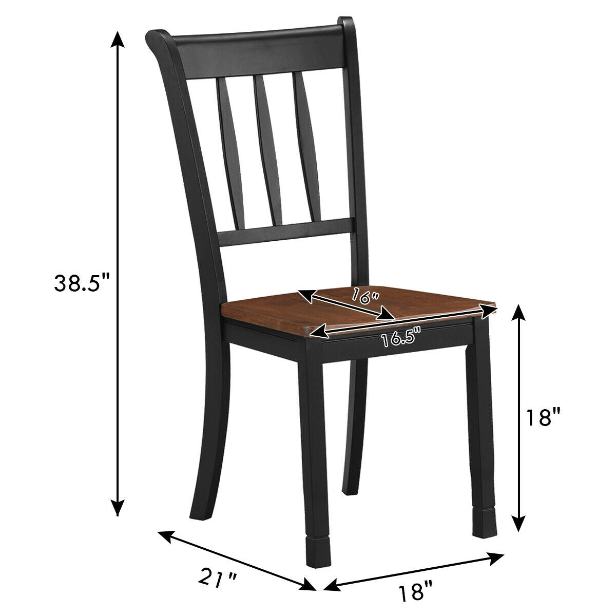 Set of 2 Whitesburg Spindle Back Dining Chairs with Solid Wood Frame and Black Finish
