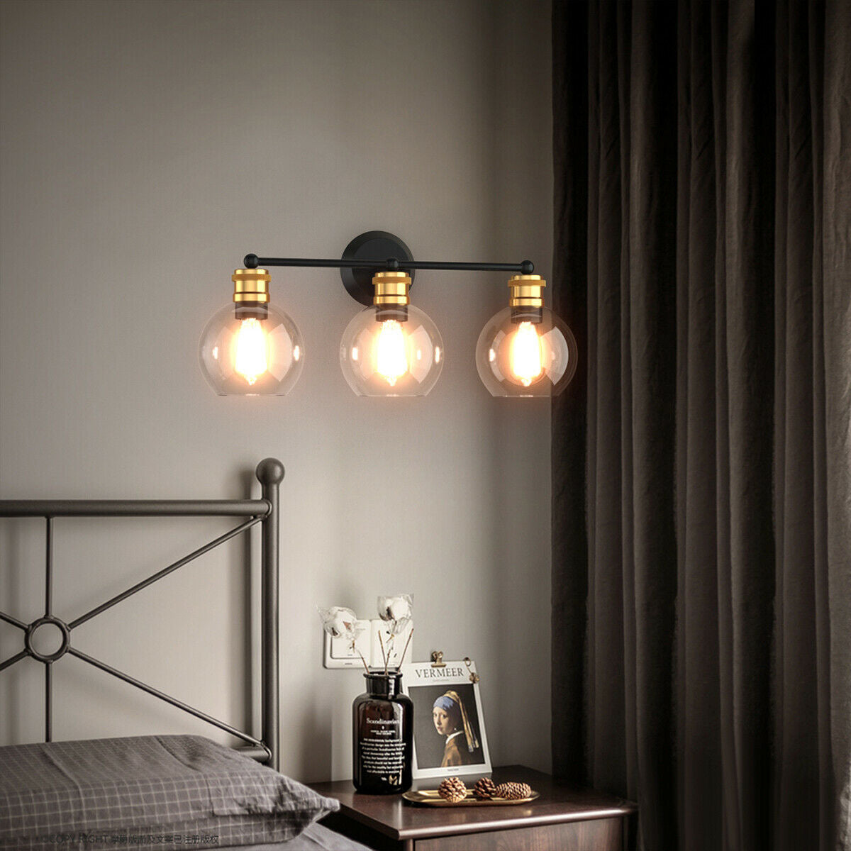 Elegant 3 Light Bubbled Glass Vanity Sconce with Antique Gold Accents