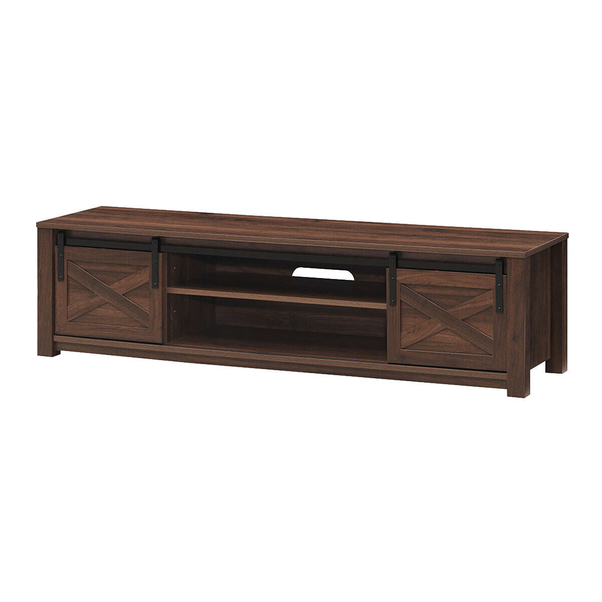 Sliding Barn Door TV Stand with Adjustable Shelves for TVs up to 65 Inches - Brown