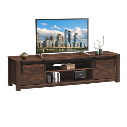 Sliding Barn Door TV Stand with Adjustable Shelves for TVs up to 65 Inches - Brown