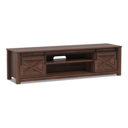 Sliding Barn Door TV Stand with Adjustable Shelves for TVs up to 65 Inches - Brown