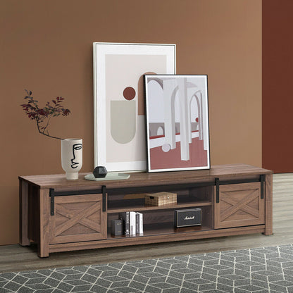 Sliding Barn Door TV Stand with Adjustable Shelves for TVs up to 65 Inches - Walnut