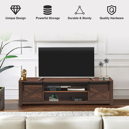 Sliding Barn Door TV Stand with Adjustable Shelves for TVs up to 65 Inches - Walnut