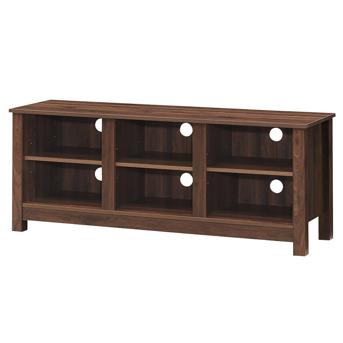 Mid-Century TV Stand for TVs up to 60 Inches with Open Shelves and Cable Management in Brown