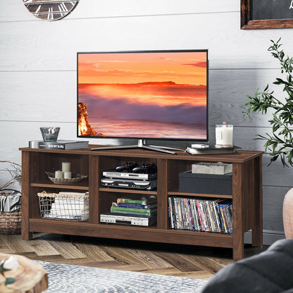 Mid-Century TV Stand for TVs up to 60 Inches with Open Shelves and Cable Management in Brown