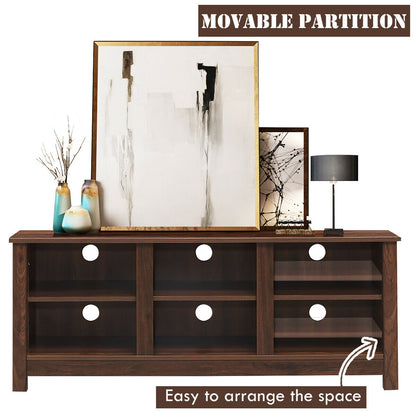 Mid-Century TV Stand for TVs up to 60 Inches with Open Shelves and Cable Management in Brown