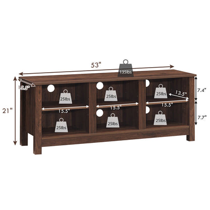Mid-Century TV Stand for TVs up to 60 Inches with Open Shelves and Cable Management in Brown