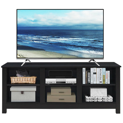 Mid-Century TV Stand for TVs up to 60 Inches with Open Shelves and Cable Management in Black
