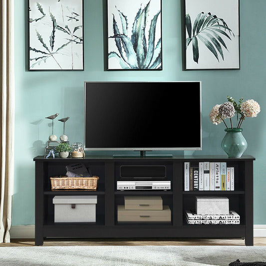 Mid-Century TV Stand for TVs up to 60 Inches with Open Shelves and Cable Management in Black