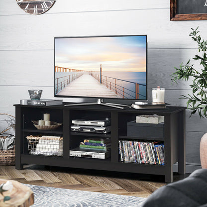 Mid-Century TV Stand for TVs up to 60 Inches with Open Shelves and Cable Management in Black