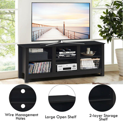 Mid-Century TV Stand for TVs up to 60 Inches with Open Shelves and Cable Management in Black
