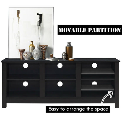 Mid-Century TV Stand for TVs up to 60 Inches with Open Shelves and Cable Management in Black