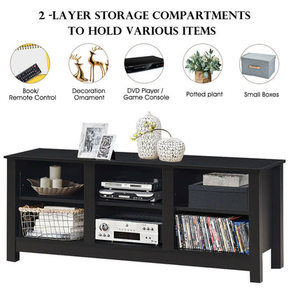 Mid-Century TV Stand for TVs up to 60 Inches with Open Shelves and Cable Management in Black