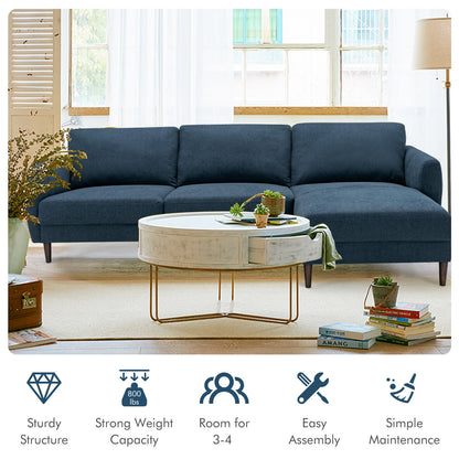 Modern L Shaped Sectional Sofa with Chaise Lounge and Solid Wood Legs in Navy