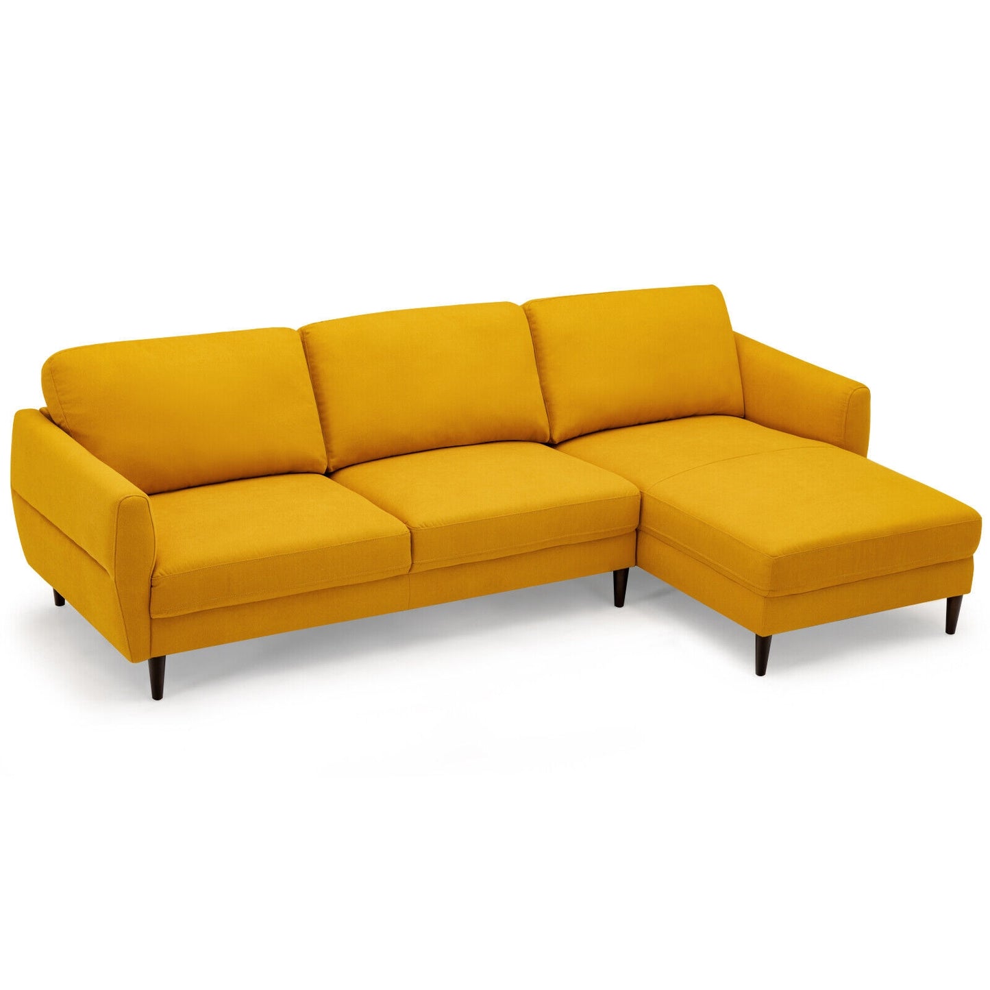 Modern L Shaped Sectional Sofa with Chaise Lounge and Solid Wood Legs in Yellow