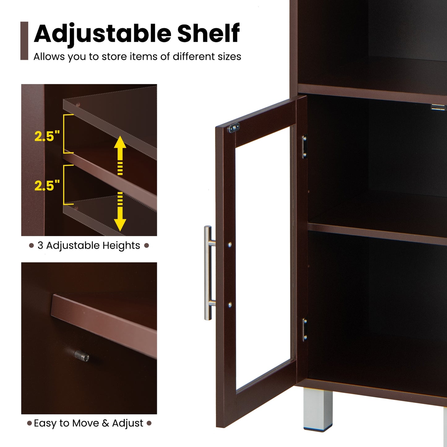 71" Tall Bathroom Storage Cabinet with Display Shelves & Organizer for Bedroom