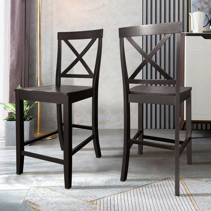 24 Inch Kitchen Chairs with Rubber Wood Frame and Comfortable Seat, Set of 2