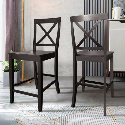 24 Inch Kitchen Chairs with Rubber Wood Frame and Comfortable Seat, Set of 2