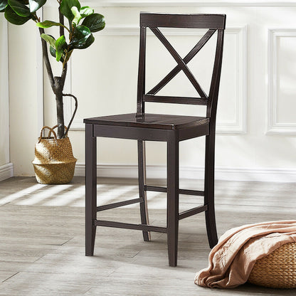 24 Inch Kitchen Chairs with Rubber Wood Frame and Comfortable Seat, Set of 2
