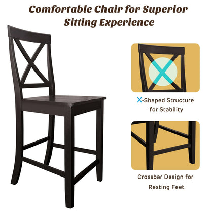 24 Inch Kitchen Chairs with Rubber Wood Frame and Comfortable Seat, Set of 2