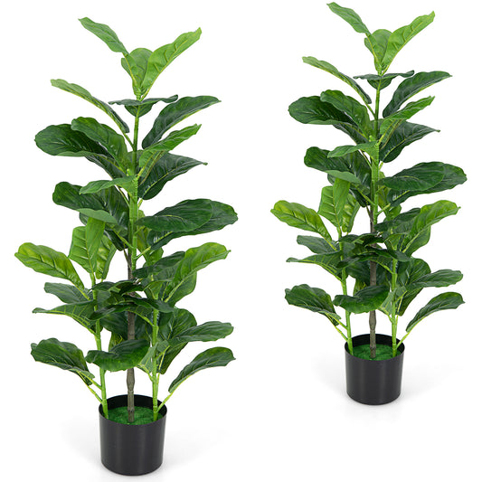 2 Pack Lifelike Artificial Fiddle Leaf Fig Trees for Home & Garden Décor