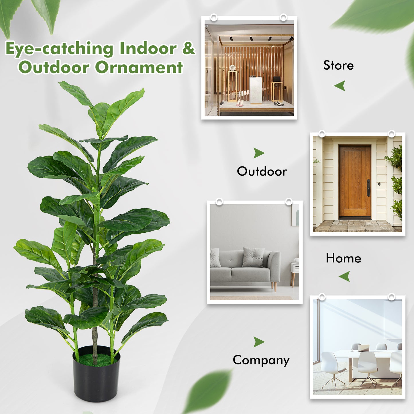 2 Pack Lifelike Artificial Fiddle Leaf Fig Trees for Home & Garden Décor