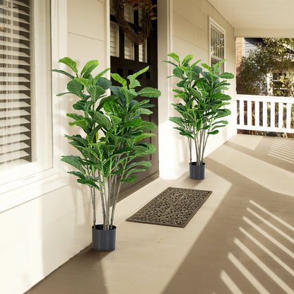 Set of 2 - 51 Inch Artificial Fiddle Leaf Fig Trees for Indoor & Outdoor Decor