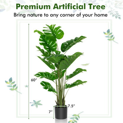 Set of 2 - 5 Foot Artificial Monstera Deliciosa Trees with Lush Greenery