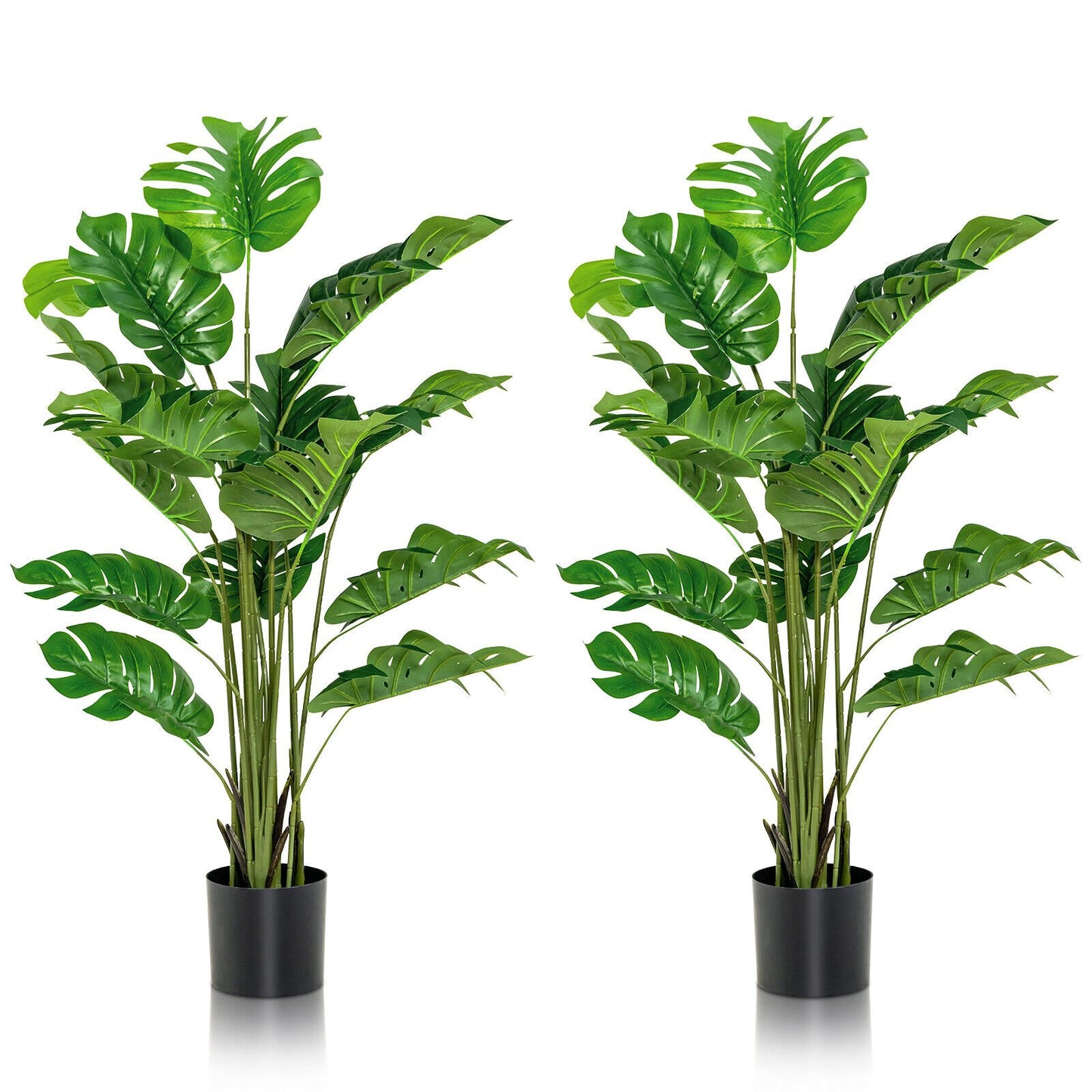 Set of 2 - 5 Foot Artificial Monstera Deliciosa Trees with Lush Greenery
