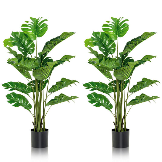 Set of 2 - 5 Foot Artificial Monstera Deliciosa Trees with Lush Greenery
