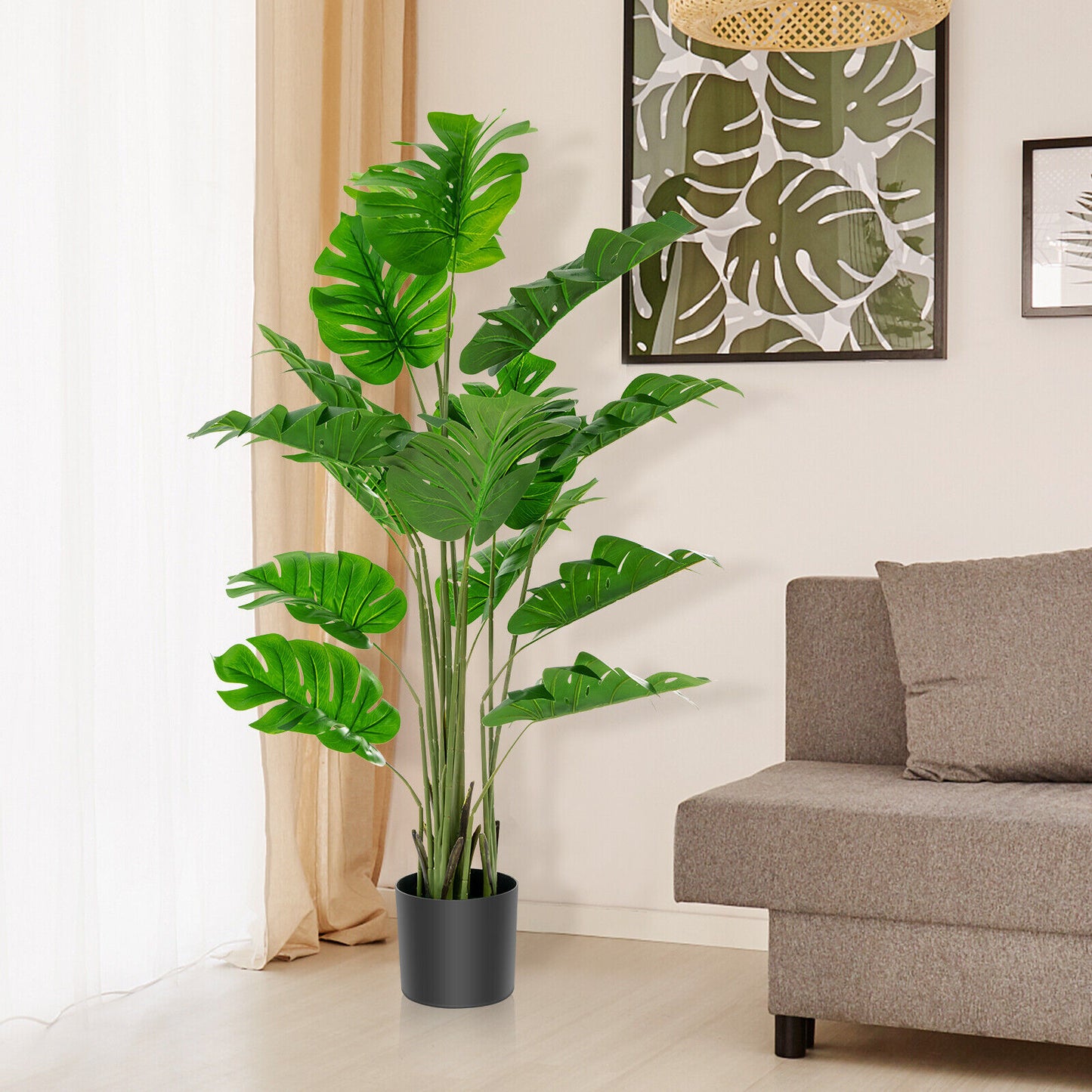 Set of 2 - 5 Foot Artificial Monstera Deliciosa Trees with Lush Greenery