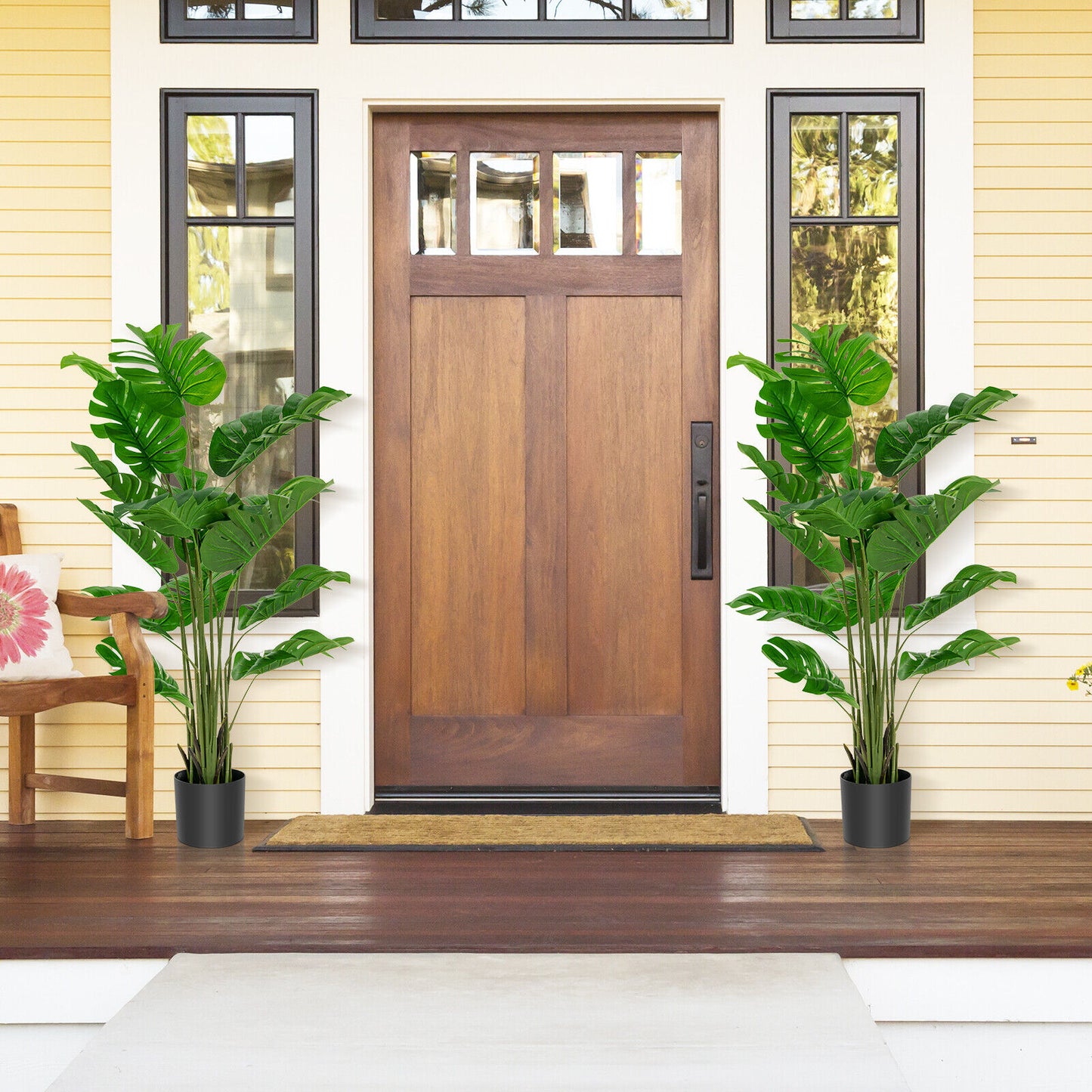 Set of 2 - 5 Foot Artificial Monstera Deliciosa Trees with Lush Greenery