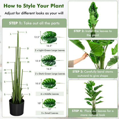 Set of 2 - 5 Foot Artificial Monstera Deliciosa Trees with Lush Greenery