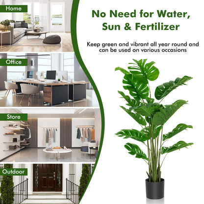 Set of 2 - 5 Foot Artificial Monstera Deliciosa Trees with Lush Greenery